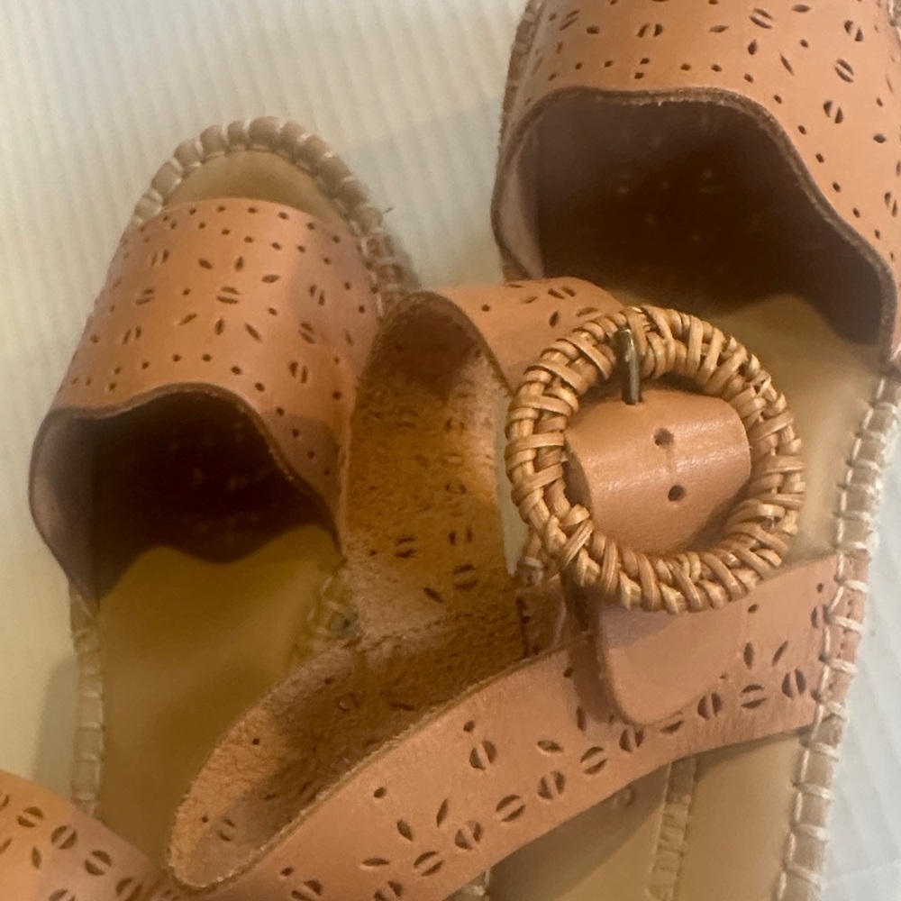 Soludos x Anthro laser tan Sofia Tan leather Woven Platform espadrille Sandals - Picture 10 of 13